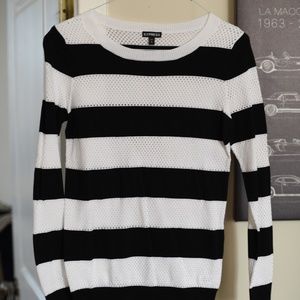 STRIPED PUNCH MESH SWEATER